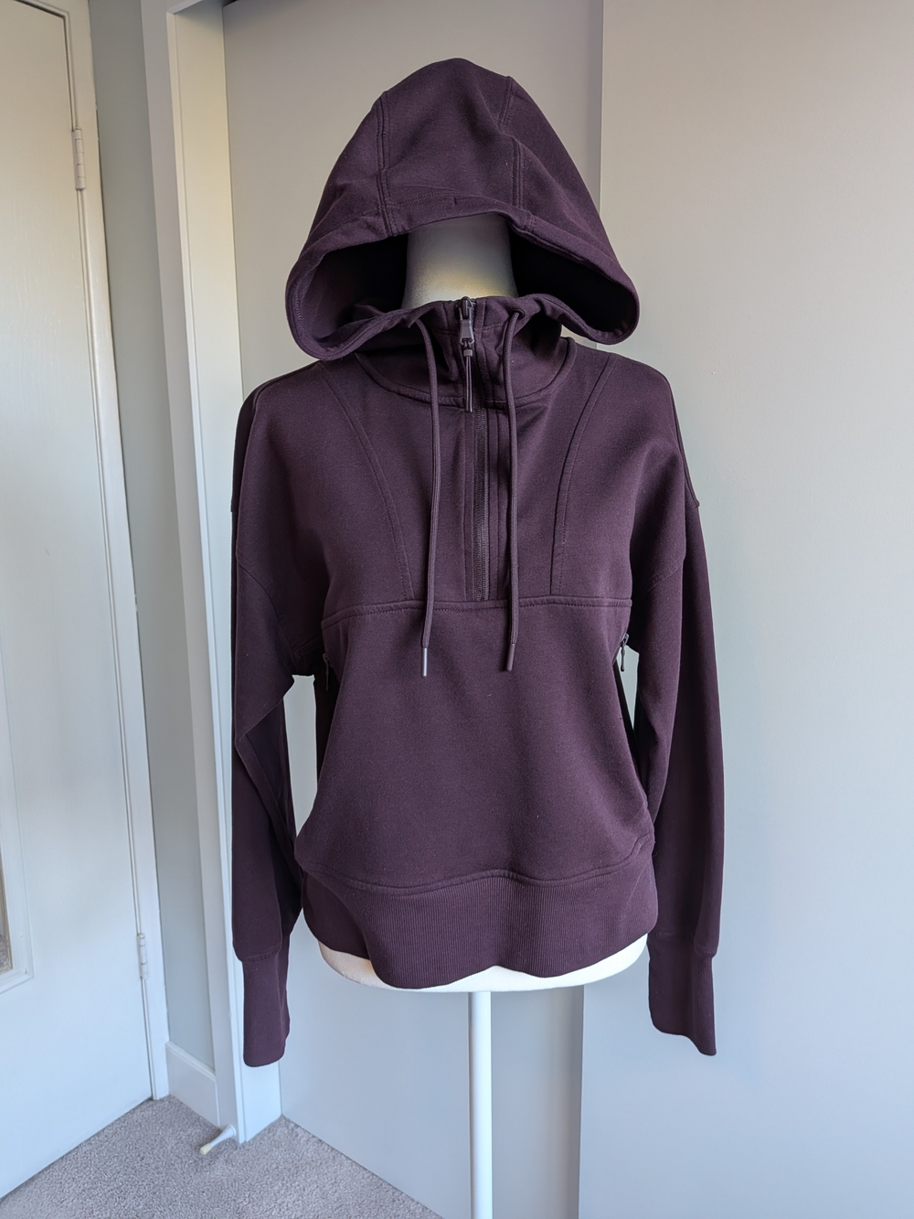 M Half-Zip Ultra-Soft Hooded Pullover Sweatshirt in Dark Plum